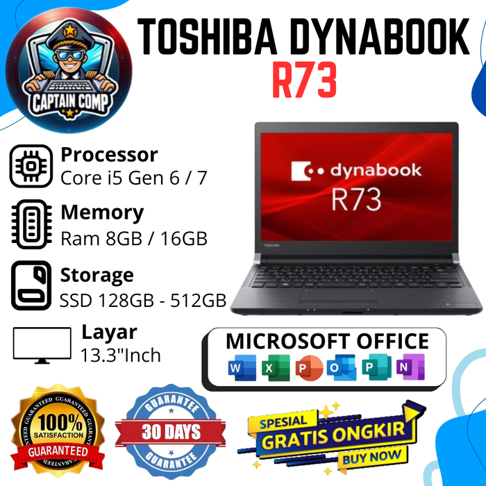 Jual Laptop Toshiba Dynabook R73 Core i5 / i7 Gen 6 / 7 RAM 8GB