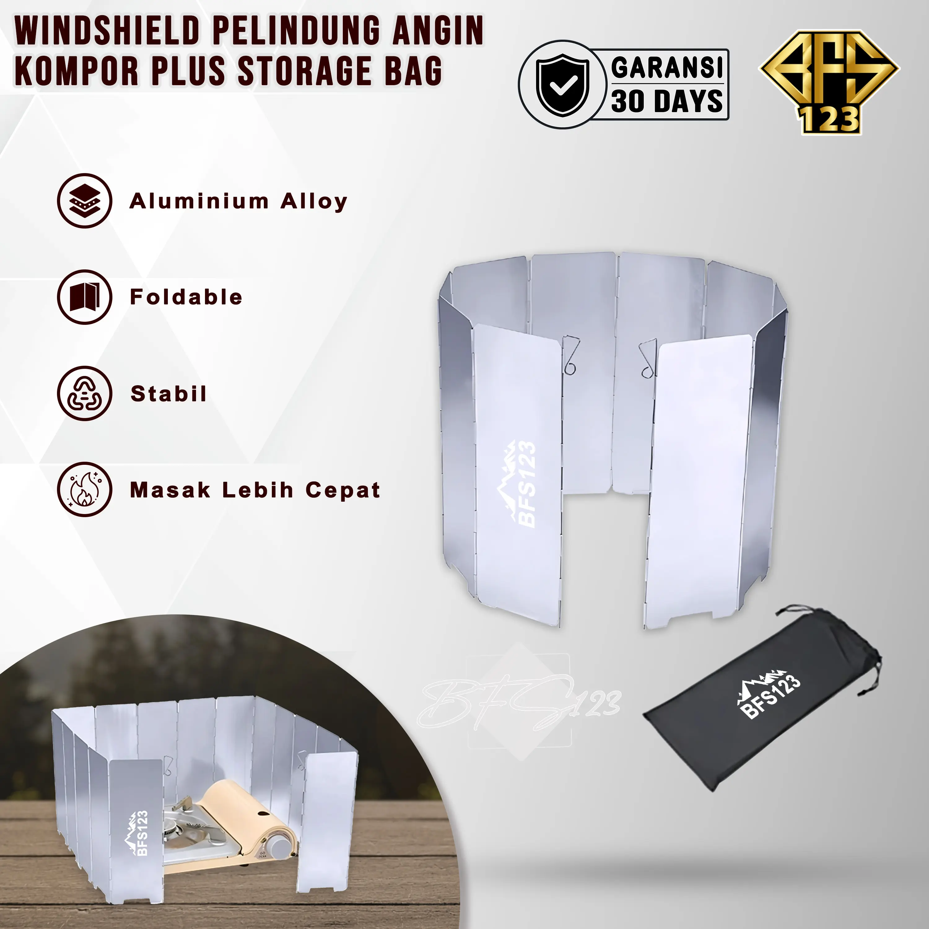BFS123 Windshield Pelindung Angin Kompor perlengkapan Camping 10 Plat 16 Plat Portable Stove Folding Windshield