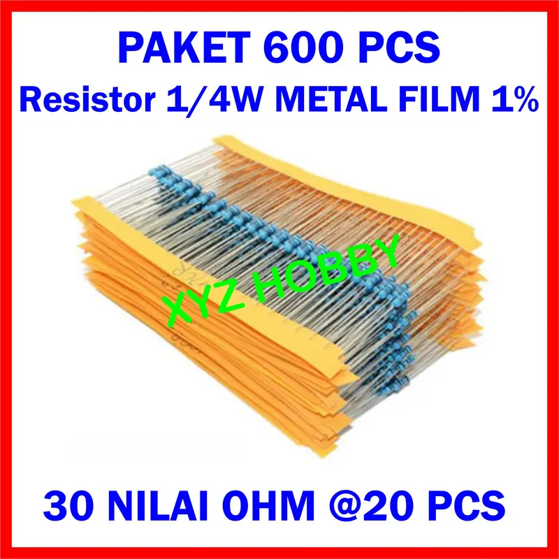 Kit Resistenze 1/4W 1% Film Metallico – 30 Valori Diversi X 20 Pezzi – Totale 600 Resistenze