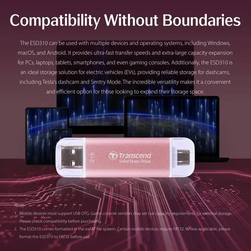 Transcend ESD310 External SSD USB 3.2 Gen 2x1 (USB 10Gbps) [C-Black / S-Silver / P-Pink] 5