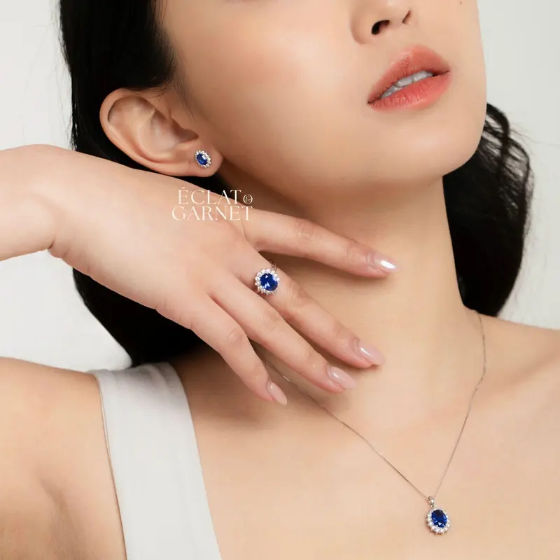 Éclat & Garnet - S925 DIANA SAPPHIRE SERIES NECKLACE EARRINGS anting 5