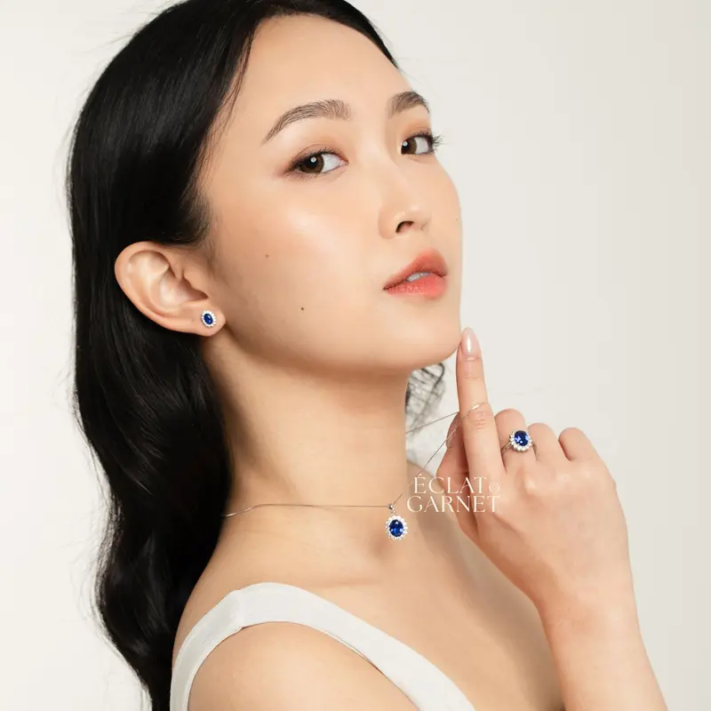 Éclat & Garnet - S925 DIANA SAPPHIRE SERIES NECKLACE EARRINGS anting 6