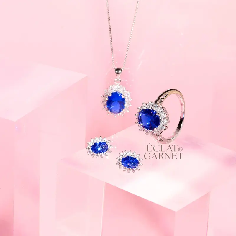 Éclat & Garnet - S925 DIANA SAPPHIRE SERIES NECKLACE EARRINGS anting 0