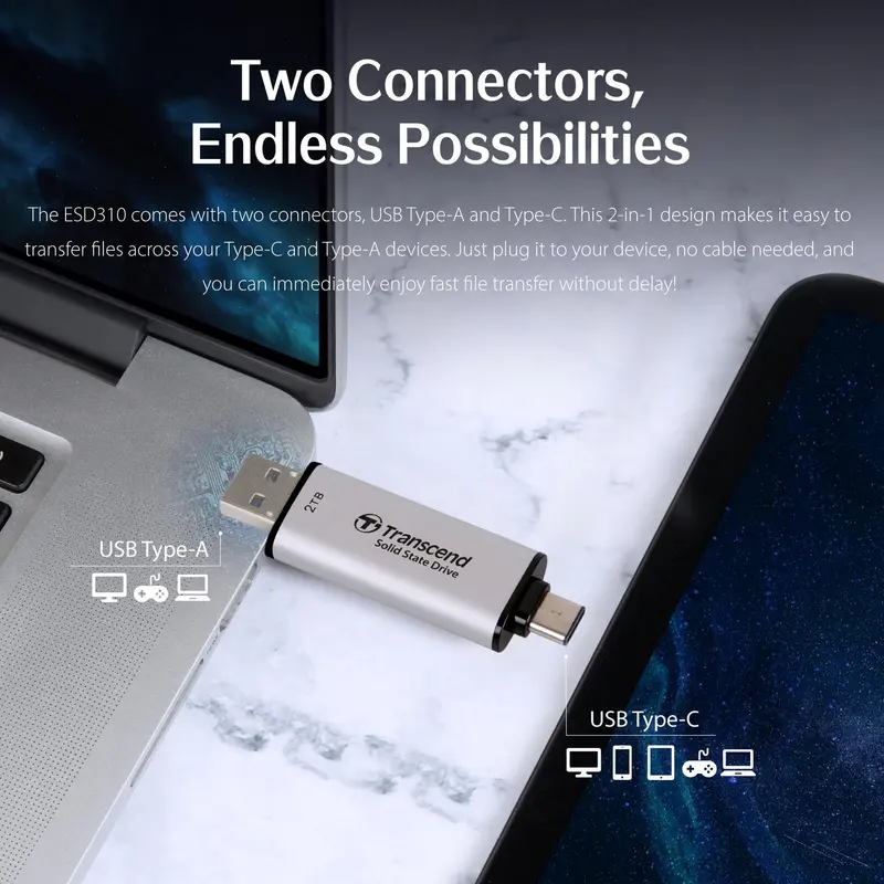 Transcend ESD310 External SSD USB 3.2 Gen 2x1 (USB 10Gbps) [C-Black / S-Silver / P-Pink] 3