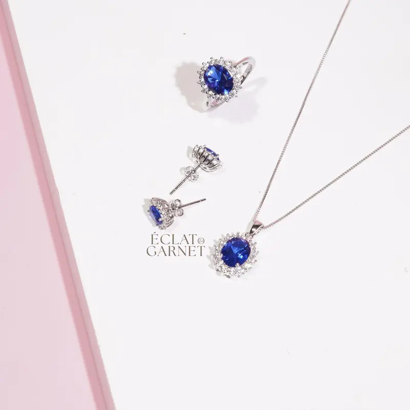 Éclat & Garnet - S925 DIANA SAPPHIRE SERIES NECKLACE EARRINGS anting 8