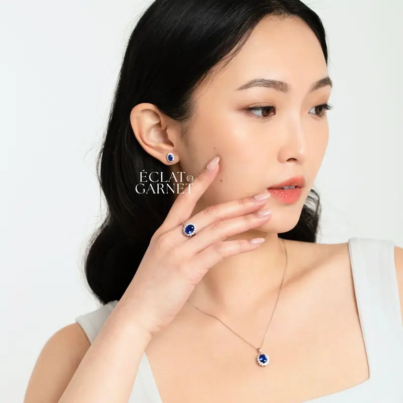 Éclat & Garnet - S925 DIANA SAPPHIRE SERIES NECKLACE EARRINGS anting 7