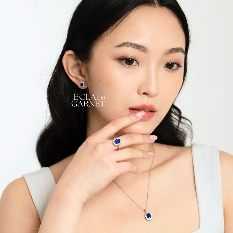 Éclat & Garnet - S925 DIANA SAPPHIRE SERIES NECKLACE EARRINGS anting 4