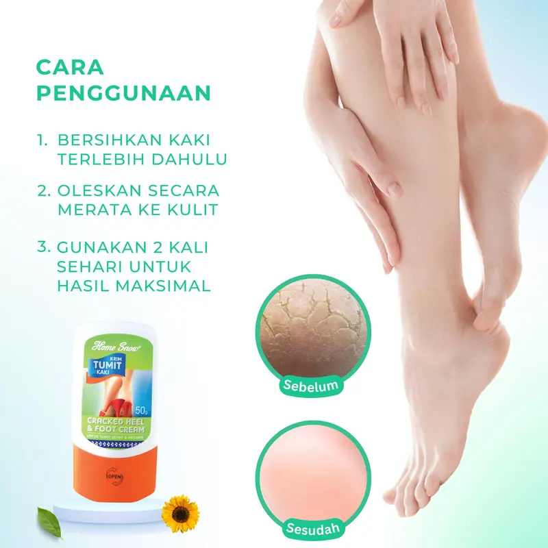 2 Pcs  Home Snow Krim Tumit Kaki 50g-Pelembut & krim tumit pecah-pecah Kapalan Kering 2