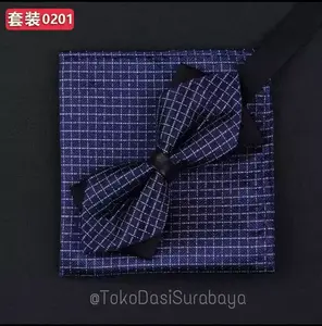 Dasi kupu bowtie import navy biru dongker + pocket square handkerchief