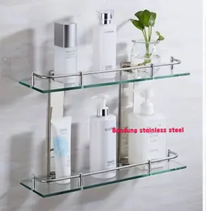 Rak Tempat sabun kaca 2 susun dinding sampo kamar mandi