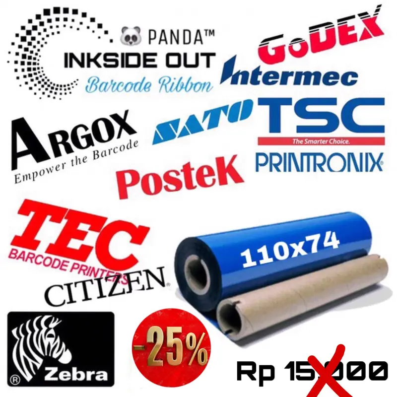 110mmX75m BARCODE RIBBON WAX (Face Out) PANDA Thermal Transfer Ribbon 0