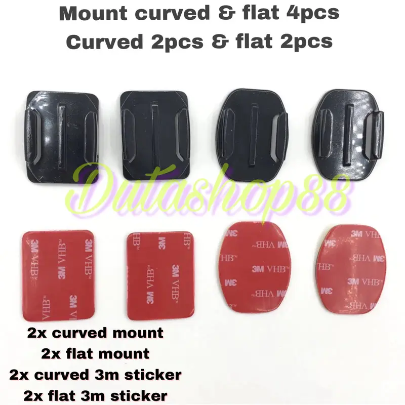 Helmet mount curved & flat 4pcs for gopro / xioami yi / brica bpro dll 0