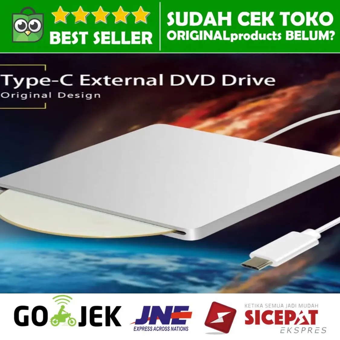 Adapter USB 3.1 Type C + Usb A kabel 2in1  External CD DVD RW Optical Drive Laptop macbook new PC Laptop eksternal high speed burning transfer data Plug n Play