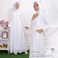 Gambar Baju Gamis Wanita Silk Renda Kerancang Bahan Katun Size M s/d XXL - Putih, XXL dari Zahra Kerudung Kota Tangerang 1 Tokopedia