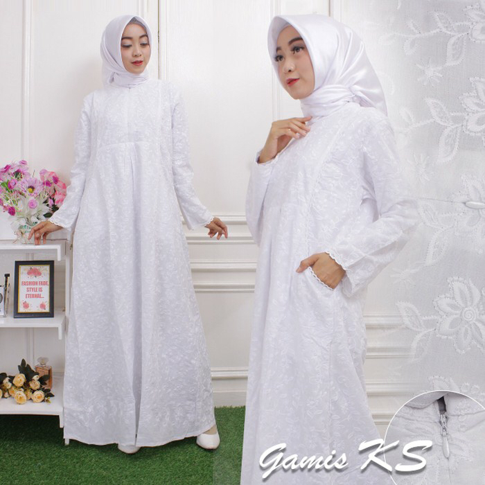 Gambar Gamis Ihrom KS Kembang Bahan Katun Rubiah Premium dari Zahra Kerudung Kota Tangerang Tokopedia