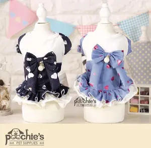Baju anjing -Sweetheart Bow Denim Dress