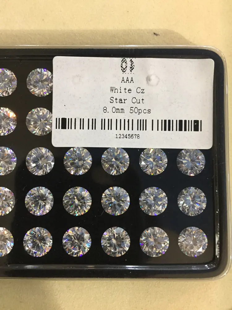 Batu Permata Zircon Star Cut AAA 8.00 mm White Round