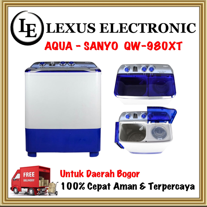 Gambar AQUA SANYO MESIN CUCI 9KG | MESIN CUCI 2 TABUNG 9KG | QW980XT | QW980 dari lexus electronic mall Kota Bogor Tokopedia
