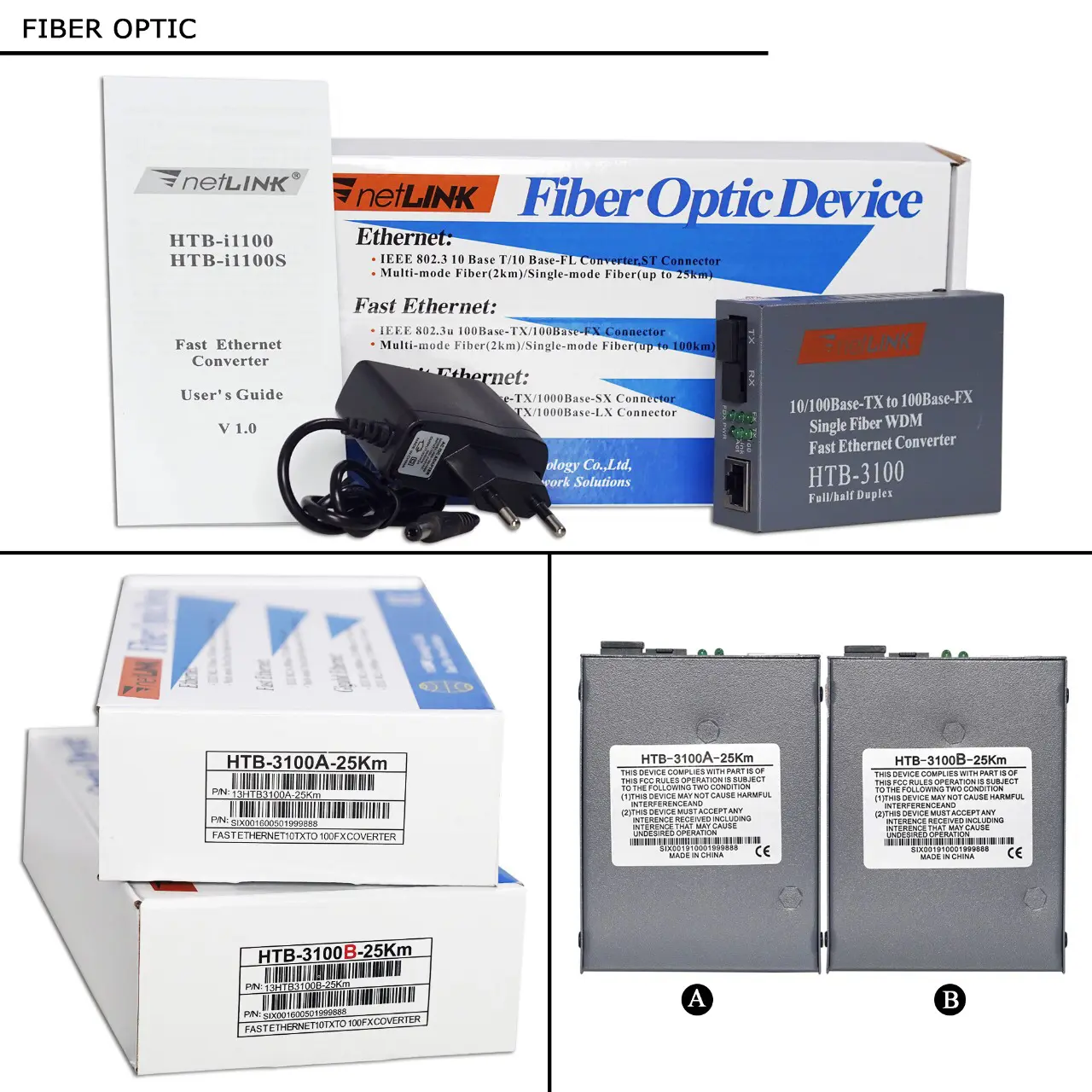 Converter FO Fiber Optic Netlink HTB-3100 A&B (Sepasang)