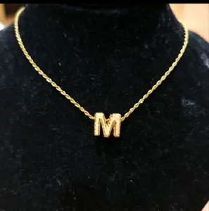 Set liontin + kalung inisial emas asli