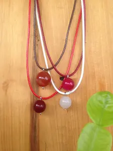 Kalung Panjang Tali Rope Liontin Batu Alam Oval