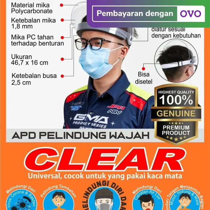 Apd Face Shield CLEAR / Pelindung Wajah Bisa Buka Tutup + Masker Scuba 0