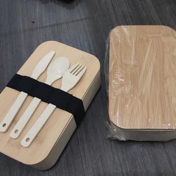 Product Review of 【TEC】BAKO Bento Box Kotak makanan Bekal Makanan Kotak Penyimpanan Makanan Lunch box Kotak Bekal Estetik Kayu minimalis Kotak Makan Tempat Makan Sendok Garpu from Tokopedia customer review 0
