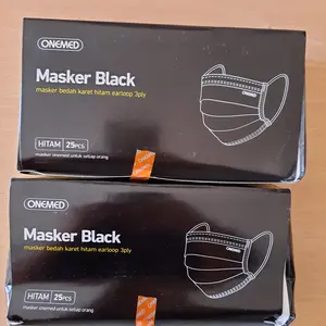 Onemed Masker Hitam 3 Ply Earloop Black Surgical Mask Masker Isi 25