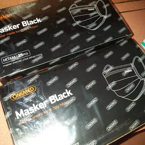 Onemed Masker Hitam 3 Ply Earloop Black Surgical Mask Masker Isi 25