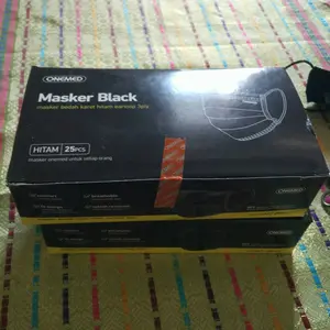 Onemed Masker Hitam 3 Ply Earloop Black Surgical Mask Masker Isi 25
