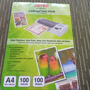 Product Review of plastik plastic laminating joyko a4 100 micron laminasi panas from Tokopedia customer review 0