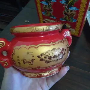 Hiolo (Tempat Hio/Dupa) Keramik Merah Kuping 4"