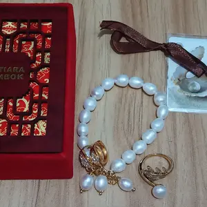 Mutiara lombok asli | Set cincin, gelang dan anting rhodium mutiara