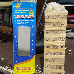 Permainan Uno Stako Kayu 54 Balok dengan 4 Dadu - Brown