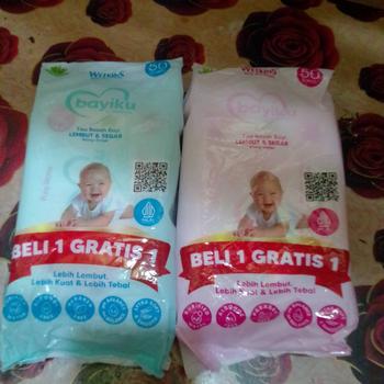 Product Review of [ PAKET 6 PCS ] TISSUE BASAH WETKINS BABY PINK DAN BLUE 50 SHEET 50 LEMBAR from Tokopedia customer review 1