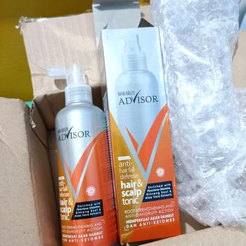 Product Review of Makarizo Advisor Hair & Scalp Tonic 240mL - 2 in 1 Untuk Rambut Rontok dan Ketombe / Memperkuat Akar Rambut from Tokopedia customer review 1