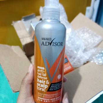 Product Review of Makarizo Advisor Hair & Scalp Tonic 240mL - 2 in 1 Untuk Rambut Rontok dan Ketombe / Memperkuat Akar Rambut from Tokopedia customer review 0