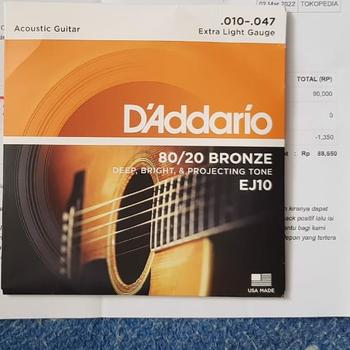 Product Review of D'Addario EJ10 10-47 senar gitar akustik ORIGINAL from Tokopedia customer review 0