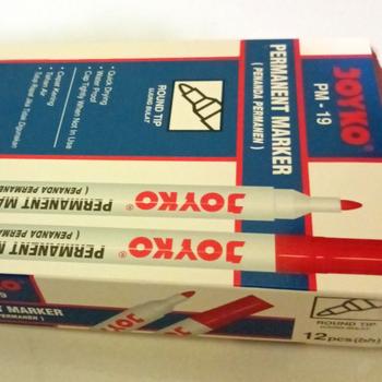 Product Review of JOYKO PERMANENT MARKER ROUND TIP BLACK BLUE RED / SPIDOL PERMANEN JOYKO PENANDA HITAM BIRU MERAH PM-17 PM-18 PM-19 [12PCS] Stationery from Tokopedia customer review 0