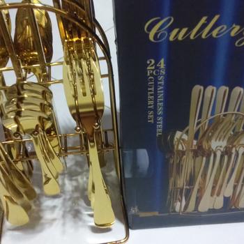 Product Review of BAKINDO Sendok Stainless Gold Silver Elegan / 6 Set Isi 24 Pcs Lengkap Dengan Rak Stainless from Tokopedia customer review 1