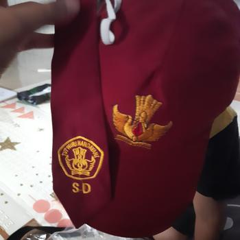 Product Review of Paket Topi SD merah polos, Gesper, Dasi BORDIR LAKI from Tokopedia customer review 0