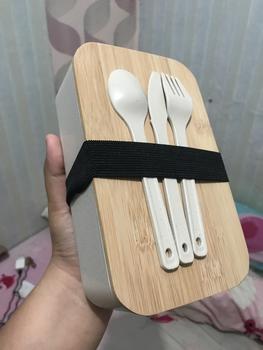 Product Review of 【TEC】BAKO Bento Box Kotak makanan Bekal Makanan Kotak Penyimpanan Makanan Lunch box Kotak Bekal Estetik Kayu minimalis Kotak Makan Tempat Makan Sendok Garpu from Tokopedia customer review 0