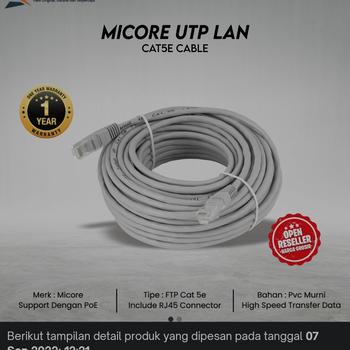 Product Review of Kabel Jaringan MICORE Cat5 UTP LAN Berkualitas Tinggi from Tokopedia customer review 0