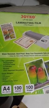 Product Review of plastik plastic laminating joyko a4 100 micron laminasi panas from Tokopedia customer review 1