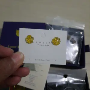 Anting Silver925 Batu Citrine Flower Quartz Crystal Natural 10mm F681