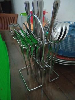 Product Review of BAKINDO Sendok Stainless Gold Silver Elegan / 6 Set Isi 24 Pcs Lengkap Dengan Rak Stainless from Tokopedia customer review 1