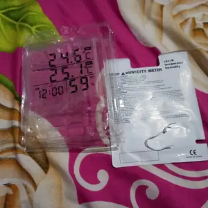 HTC-2 Thermometer Suhu Hygrometer Clock Temperature Humidity Meter HTC2