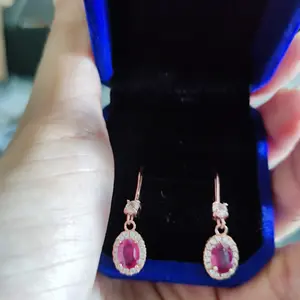 Certified Shining RUBY Ladies Earrings Silver Gold Plated