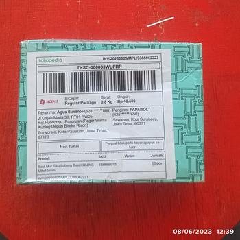 Product Review of Baut Mur Siku Lubang Besi KUNING M8x15 mm from Tokopedia customer review 0