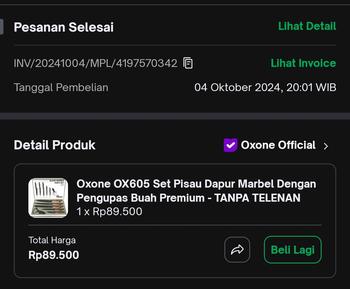Product Review of Oxone OX605 Set Pisau Dapur Knife set Marble  Kitchenware Bonus Talenan Dengan Pengupas Buah Premium from Tokopedia customer review 0